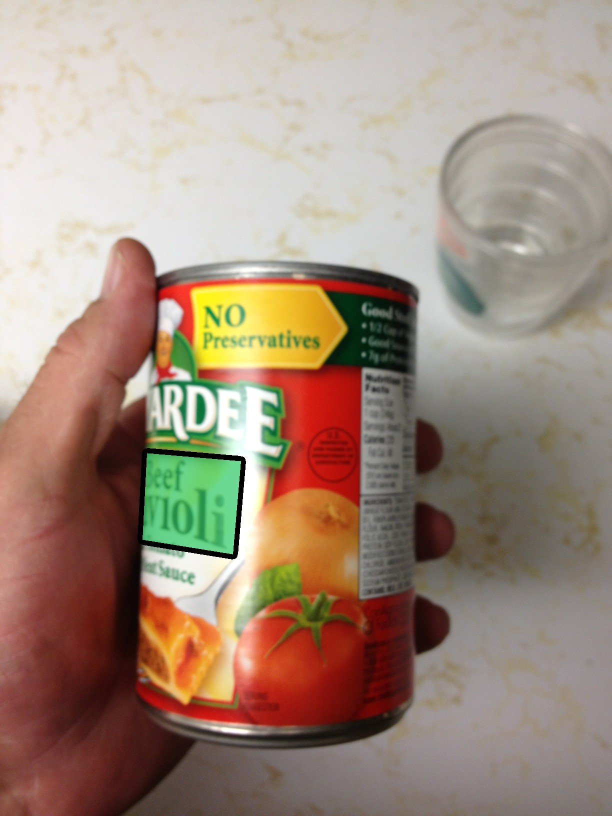 Mask highlighting the Beef ravioli label