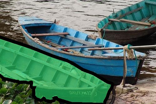 Mask highlighting the black boat on the left